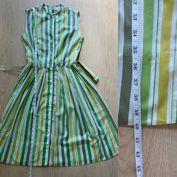 Vintage Green Lemon Candy Stripe Shirt Dress w/ Belt Kenny Classics by Donnkenny - Picture 10 of 13